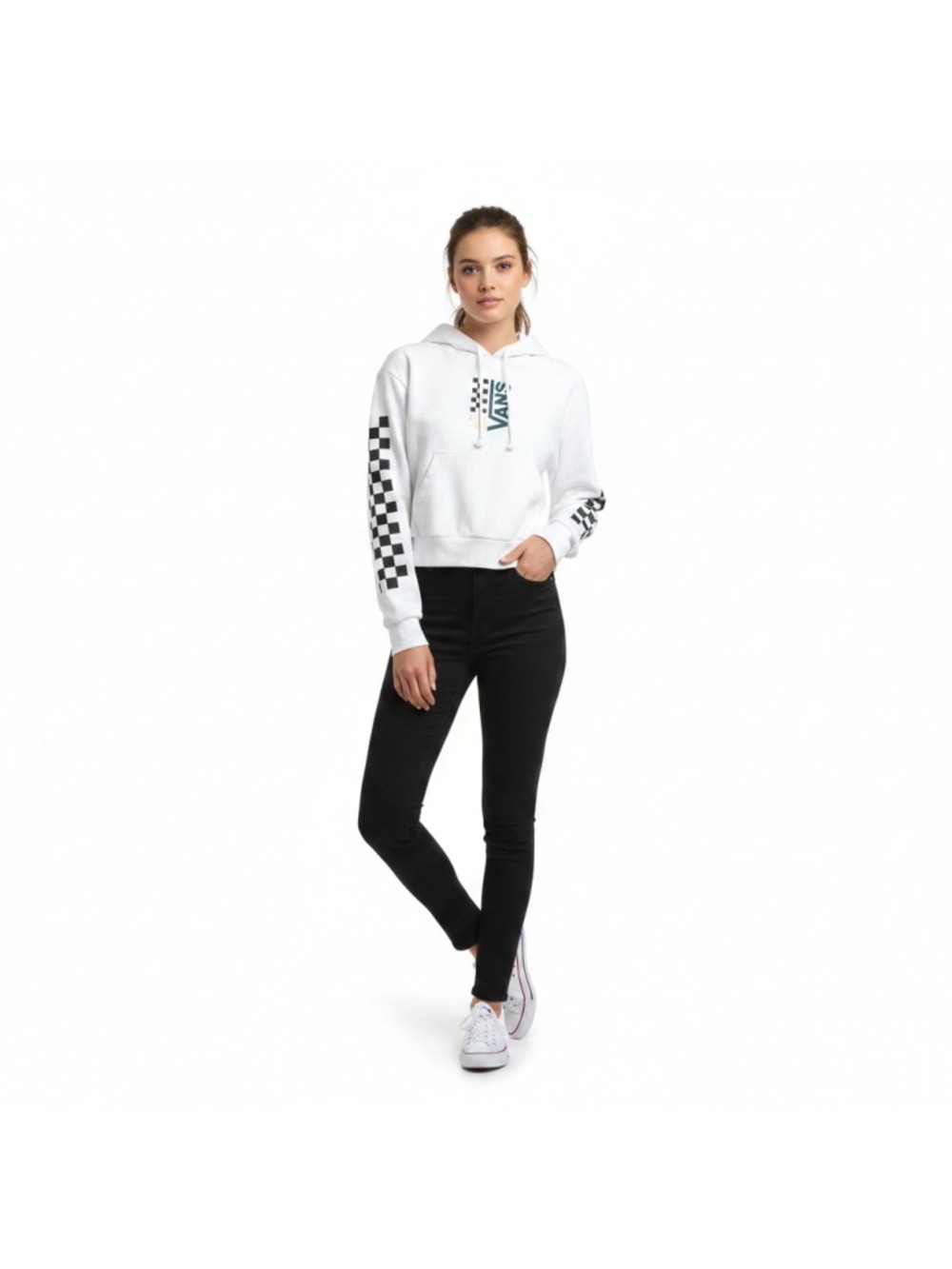 Vans “Off the Wall” White With Black Checkerboard Accent Fleece Lined Hoodie